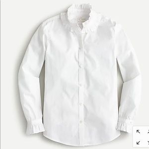 J Crew White Ruffle Cotton Shirt. Size 6.
